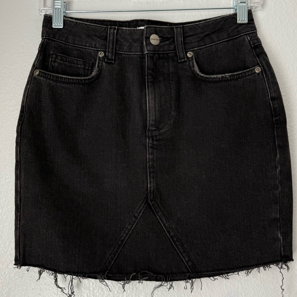 Anine Bing Denim Black Raw Hem Mini Jean Skirt Modern timeless contemporary edge